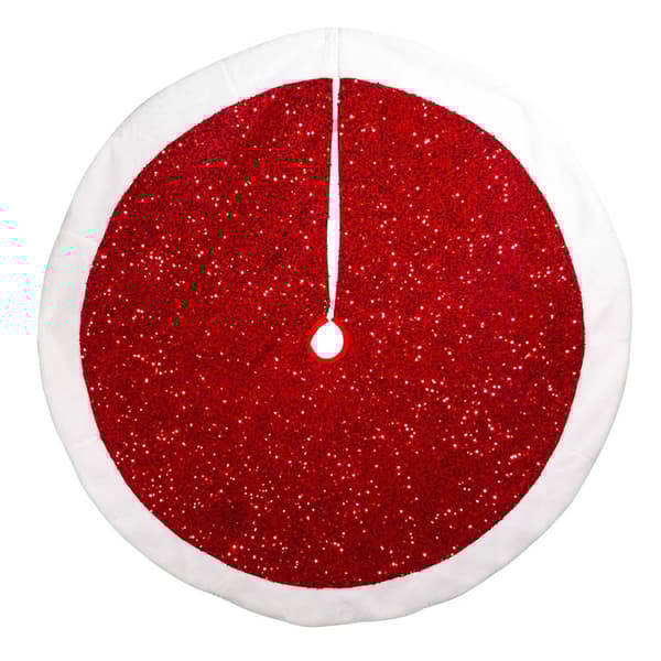 Kurt S. Adler 54in. Red Sequins w/ White Border Tree Skirt