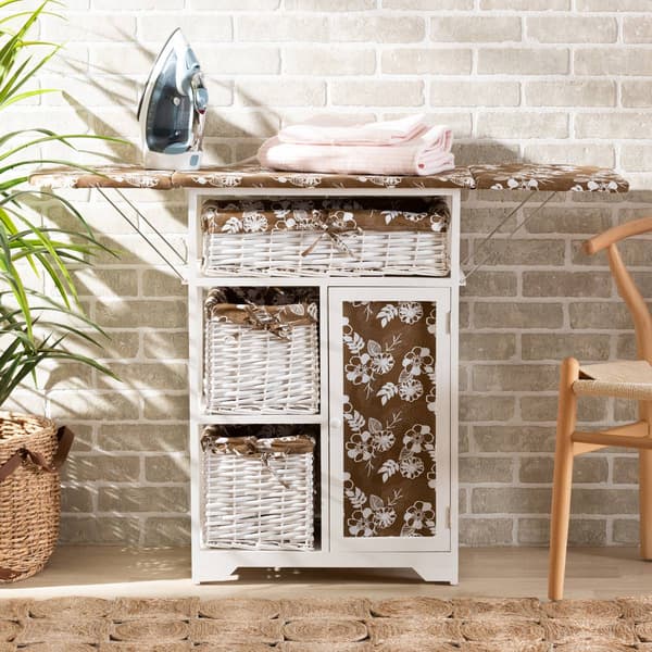 Baxton Studio Abril White Wood Drop Leaf Ironing Board Cabinet