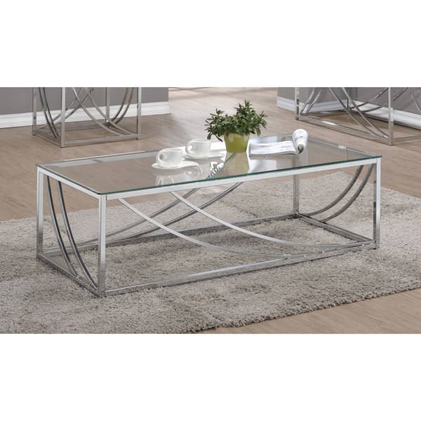 Coaster Glass Top Rectangular Coffee Table Accents - Chrome - image 