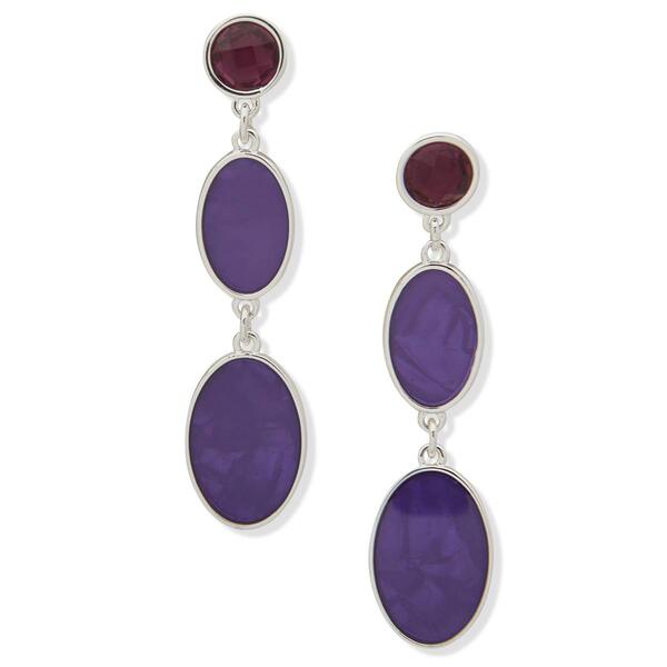 Gloria Vanderbilt Purple Oval Stone Linear Post Earrings - image 