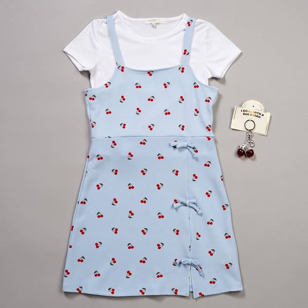 Girls (7-16) No Comment Cherry Bow Side Jumper with Bag Charm
