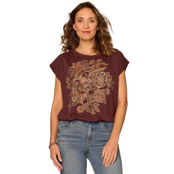 Womens Democracy Cap Sleeve Round Neck Floral Blouse - image 