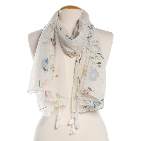 Womens Renshun Sheer Ivory Floral Oblong Scarf