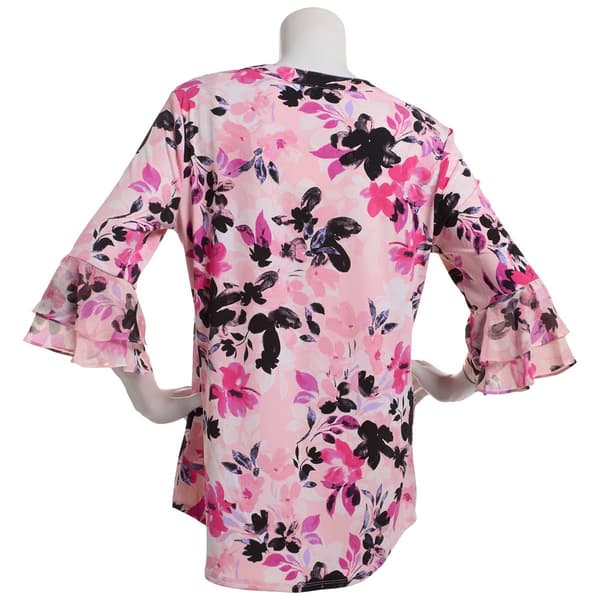 Womens Kasper 3/4 Sleeve Split Neck Floral Blouse