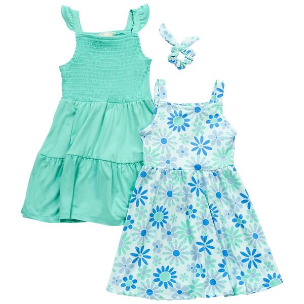 Girls &#40;4-6x&#41; BTween&#40;R&#41;  2pk. Retro Flower/Solid Tiered Tank Dresses - image 