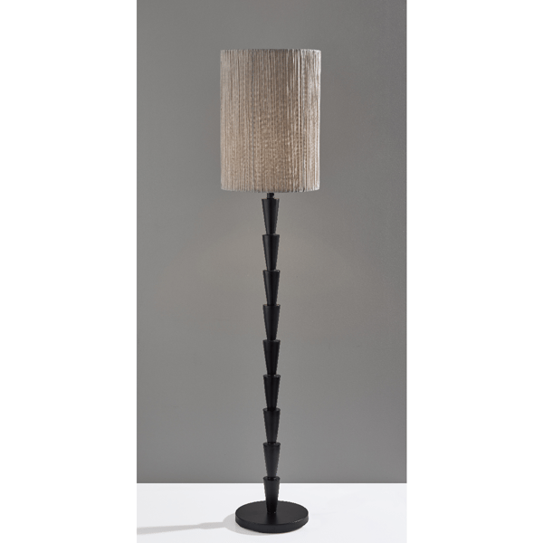 Adesso Amos Floor Lamp with Soft Pleated Oatmeal Linen Shade