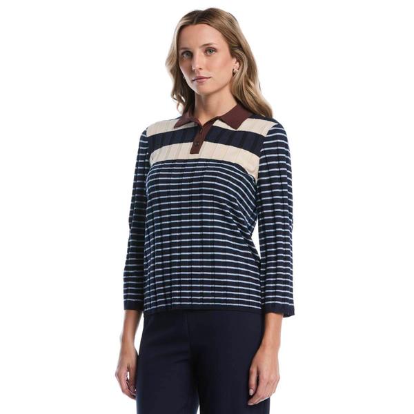 Womens Rafaella(R) 3/4 Sleeve Color Block Stripe Polo Sweater - image 