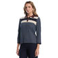 Womens Rafaella(R) 3/4 Sleeve Color Block Stripe Polo Sweater - image 1