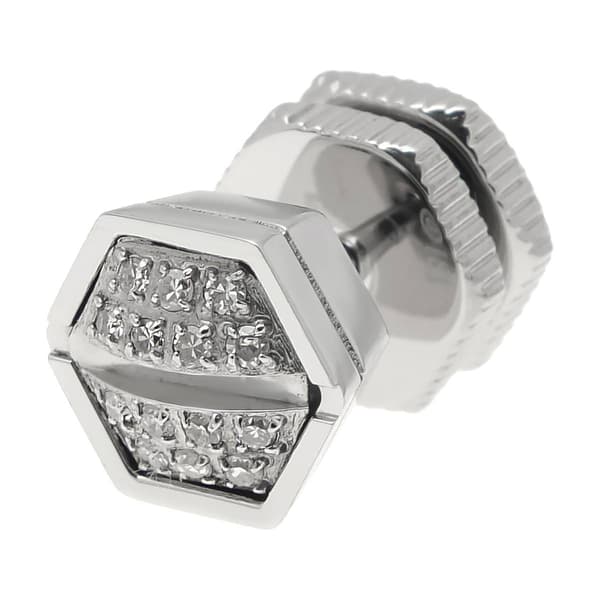 Mens Lynx Stainless Steel Mano Stud Hex White Diamond Earring - image 