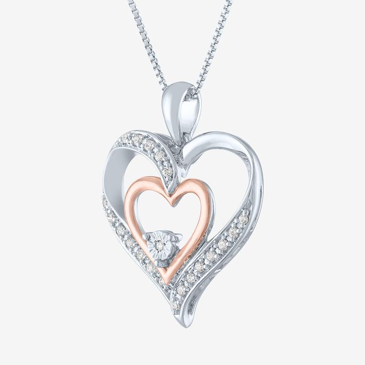 Nova Star® Pink Plated Accent Lab Grown Diamond Heart Necklace
