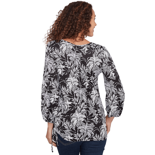 Petite Ruby Rd. Bali Bliss Monotone Palms Puff Print Side Tie Top