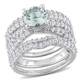 Gemstone Classics&#40;tm&#41; Aquamarine & Lab Created Sapphire Bridal Set