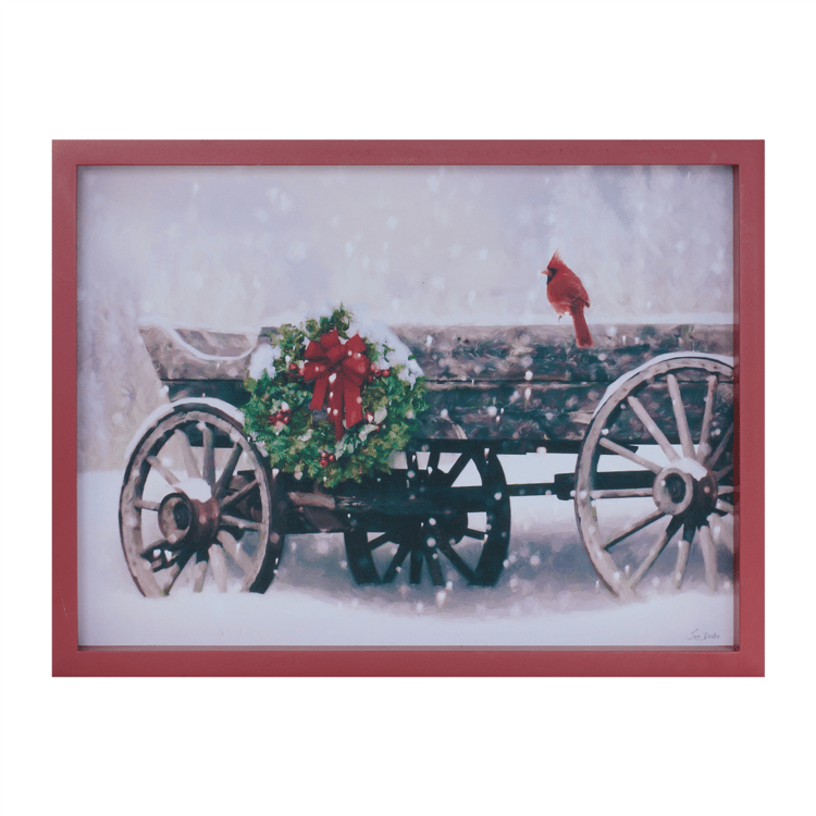 Melrose 15.5in. Framed Cardinal & Christmas Wagon Wall Art