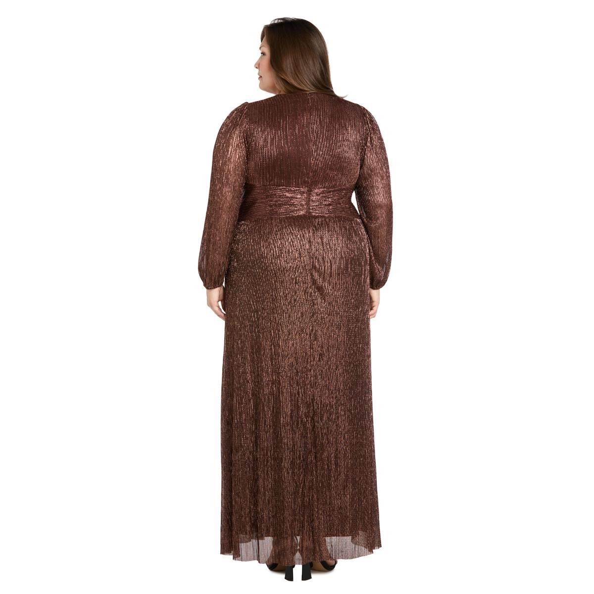 Plus Size R&M Richards Long Sleeve Crinkle Wrap Evening Dress