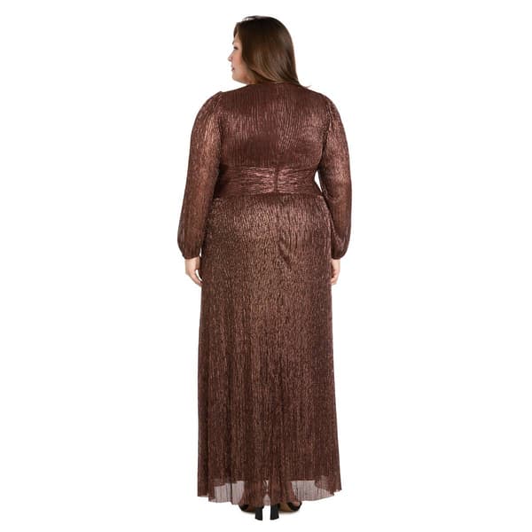 Plus Size R&M Richards Long Sleeve Crinkle Wrap Evening Dress