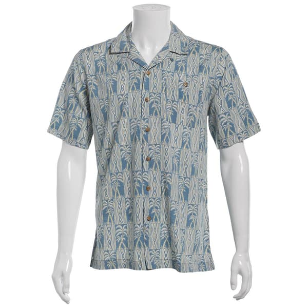 Mens Campia Short Sleeve Rayon Spandex Button Down Shirt - Aqua