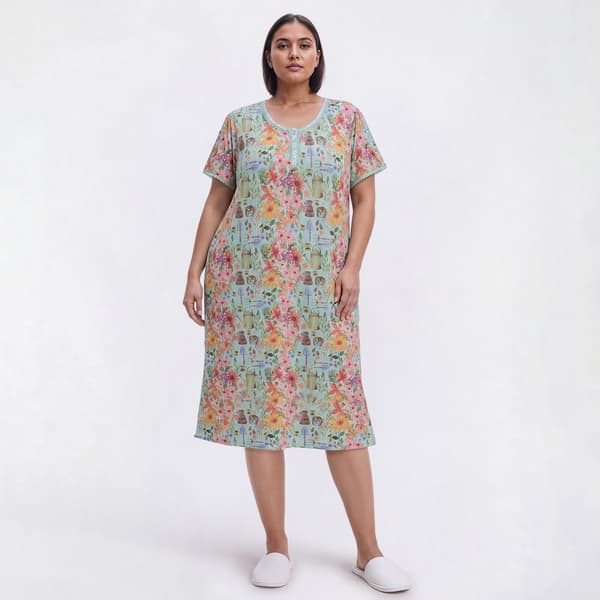 Plus Size White Orchid Gardens Floral Henley Sleepshirt - image 