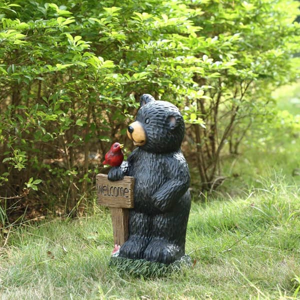 Hi-Line Gift Bear Holding Welcome Sign Garden Statue