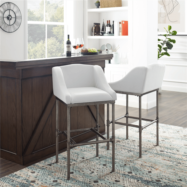 HH2 Home Dillon Low Profile Wingback White Bar Height Stool