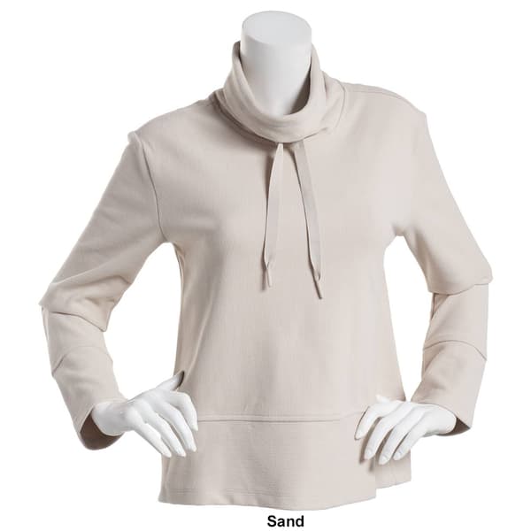 Womens RBX Jacquard Peached Rib Cowl Neck Pullover Top