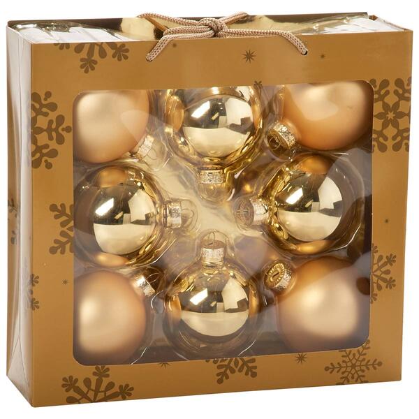 Set of 8 2.6in. Gold Glass Ornaments - image 