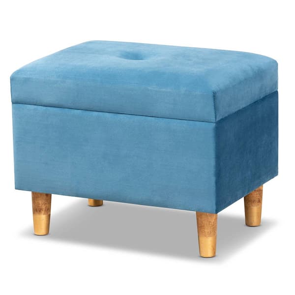 Baxton Studio Elias Sky Blue Velvet Fabric & Wood Storage Ottoman