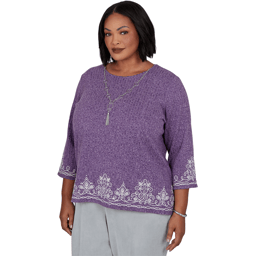 Plus Size Alfred Dunner Vail 3/4 Sleeve Soutache Border Sweater