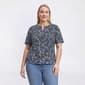 Plus Size Napa Valley Short Sleeve Floral Pleat Henley Blouse - image 1