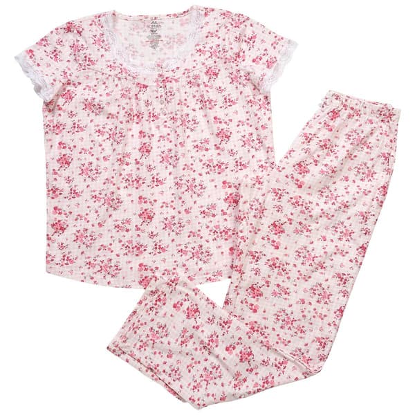 Womens Sophia by Rene Rofe® Lace V-Neck Floral Pajama Set - image 