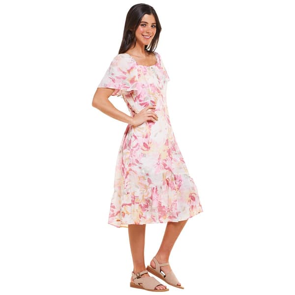Womens Luxology Short Sleeve Ruffle Hem Midi Dress