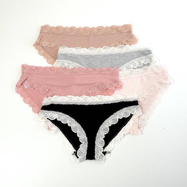 $42 5pc Sz XL Laura Ashley No Show Lace Hipsters Panties Pink Navy Solid