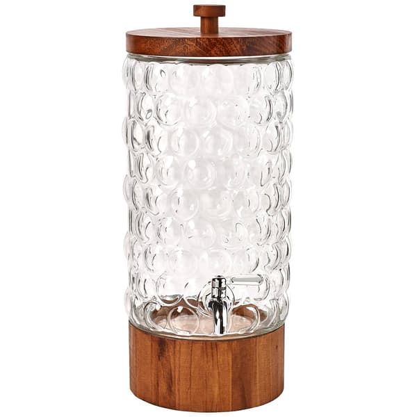 Circle Glass Palermo 2 Gal Bev Dispenser w/ Wooden Base - image 