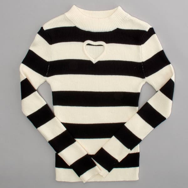 Girls &#40;7-16&#41; Luv Betsey Mock Neck Stripe Heart Cut Out Sweater