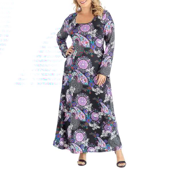 Plus Size 24/7 Comfort Apparel Paisley Long Sleeve Maxi Dress - image 
