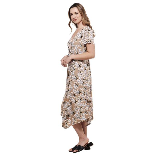 Womens Perceptions Short Sleeve Floral Side Knot Wrap Dress