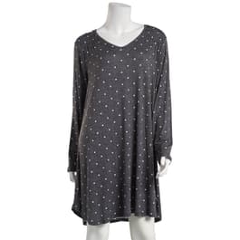 Womens Ellen Tracy Long Sleeve Dot V-Neck Nightshirt