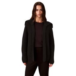 Womens Calvin Klein Long Sleeve Stitch Collar Zip Up Solid Cardi