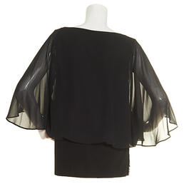 Plus Size MSK Sheer 3/4 Sleeve Embroider Bead Scallop Blouse