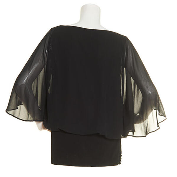 Plus Size MSK Sheer 3/4 Sleeve Embroider Bead Scallop Blouse