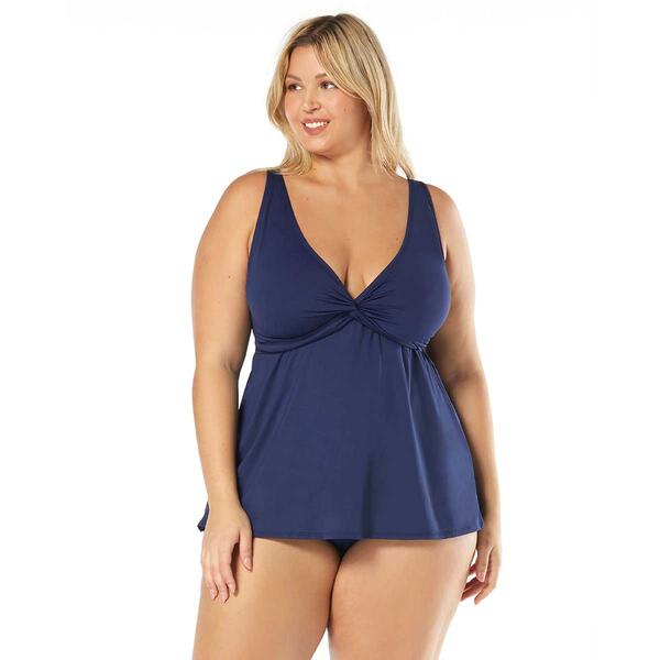 Plus Size Beach House Willow Twist Front Tankini Swim Top - image 