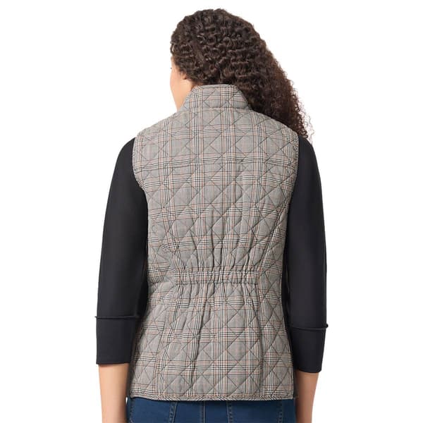 Womens Jones New York Plaid Quilted Patch Pocket Vest w/ Snaps