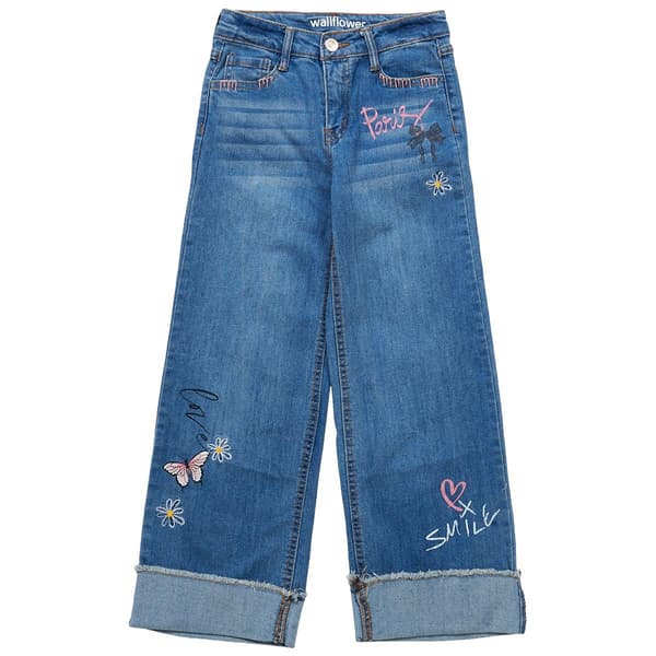 Girls &#40;7-16&#41; Wallflower&#174; Girl Wide Leg Roll Up Hem Paris Jeans