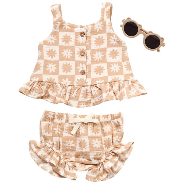 Baby Girl (6-18M) Emily & Oliver(R) Floral Check Tank Top Set - image 