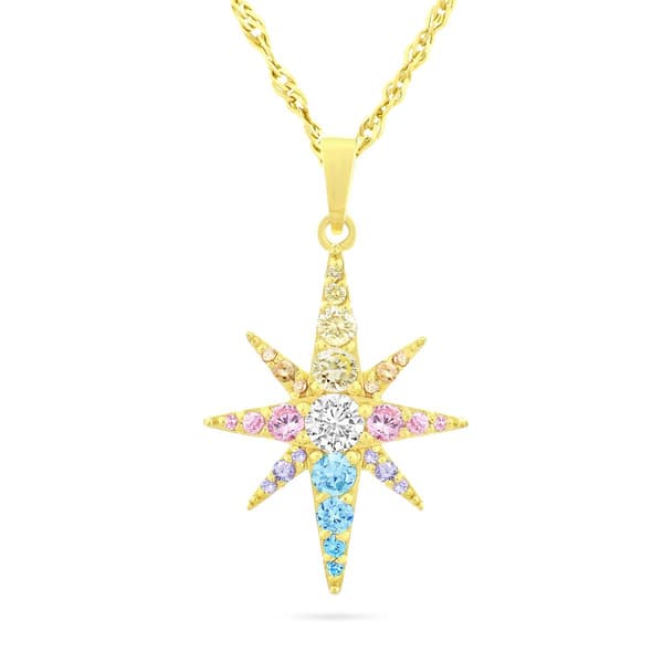 Forever New 18kt. Gold Plated Rainbow CZ Starburst Pendant - image 