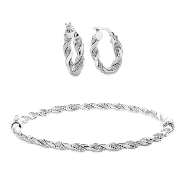 Forever New Sterling Silver Twist Bangle and Hoop Earring Set - image 
