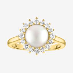 Gemstone Classics(tm) Lab Grown White Sapphire Pearl Halo Ring