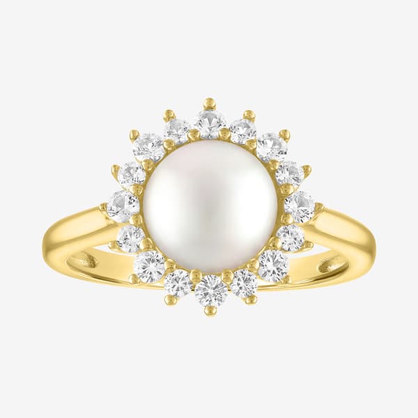 Gemstone Classics(tm) Lab Grown White Sapphire Pearl Halo Ring - image 