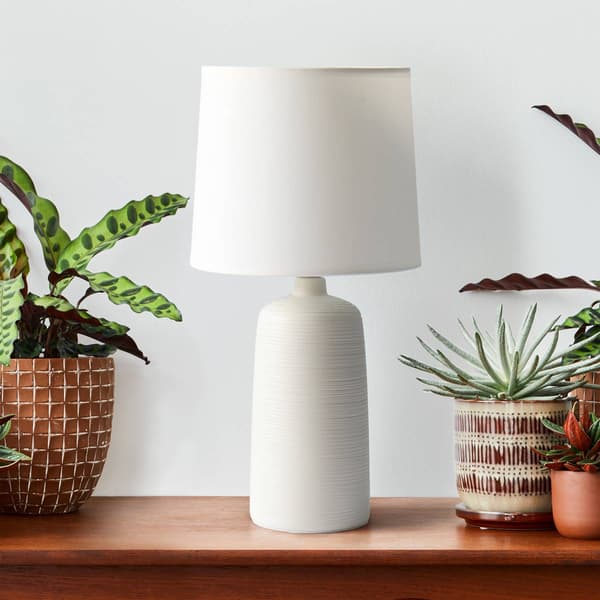 Simple Designs Textured Linear Ceramic Table Lamp w/Fabric Shade