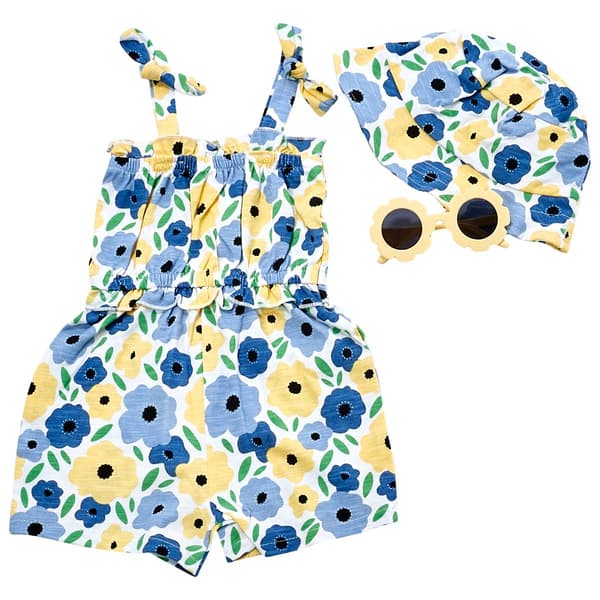 Toddler Girl Pink Lemonade 3Pc Flower Romper W/Hat/Sunglasses - image 