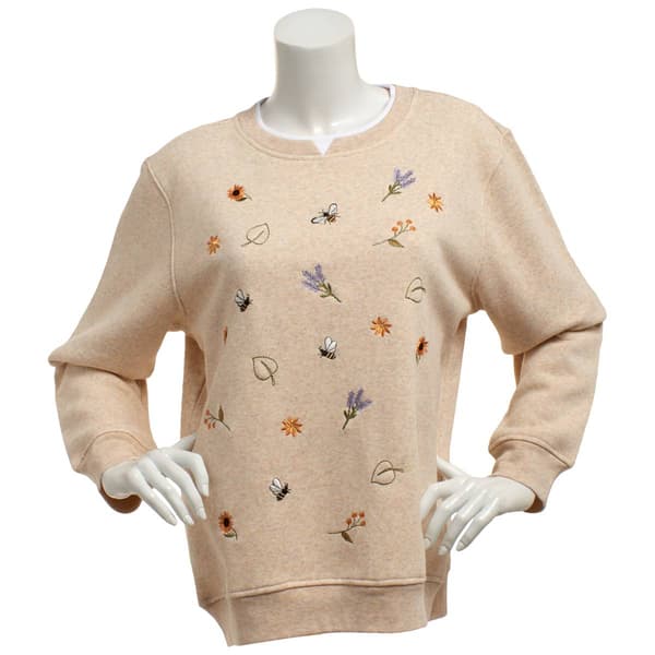 Plus Size Hasting & Smith Scatter Floral Bee Fleece Sweatshirt
